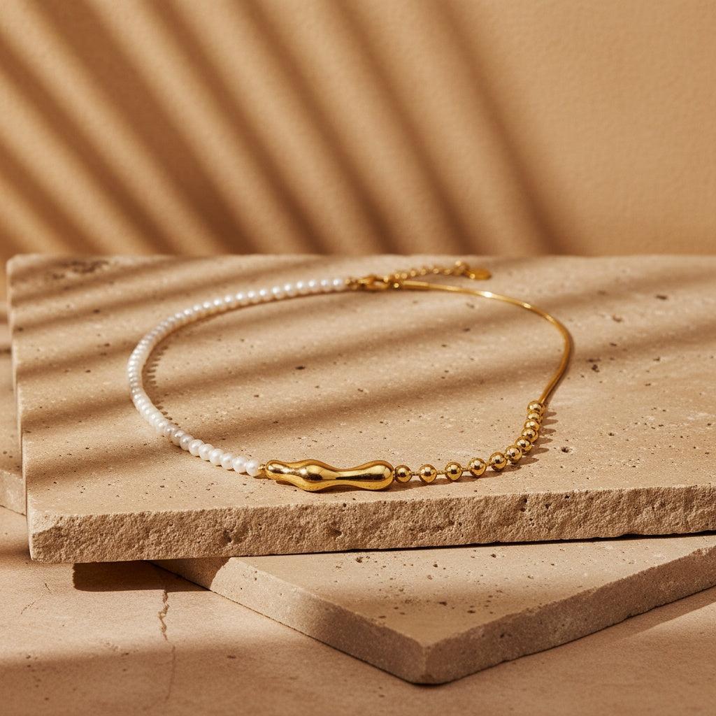 "Veyairaelle" Pearl And Linsen Chain With Irregular Smile Edelstahl Halskette