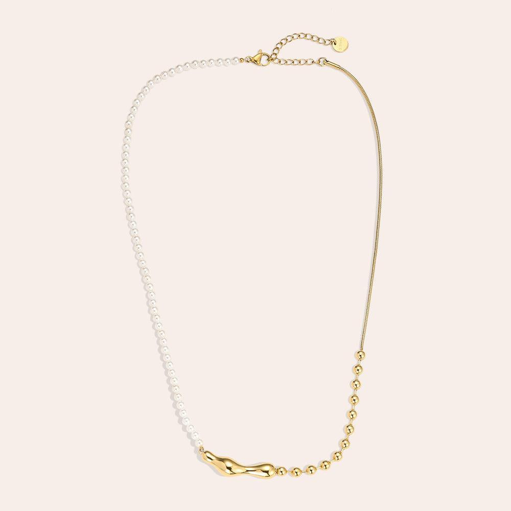 "Veyairaelle" Pearl And Linsen Chain With Irregular Smile Edelstahl Halskette-Goldharmonie