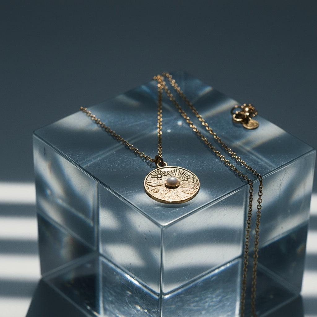 "Veyavaraelle" Ocean Plate With Pearl Edelstahl Halskette