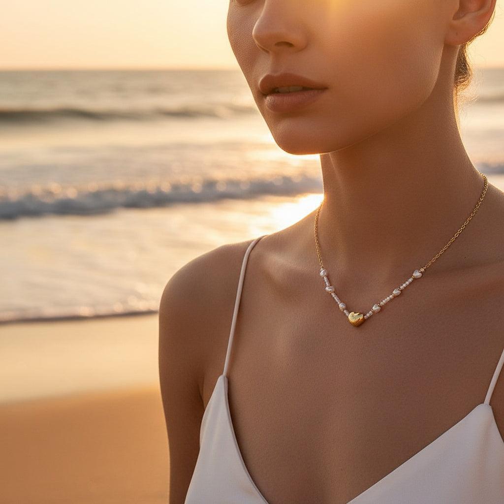 "Viraiane" Pearly And Hearts Edelstahl Halskette