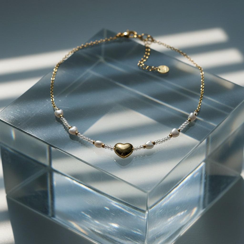 "Viraiane" Pearly And Hearts Edelstahl Halskette