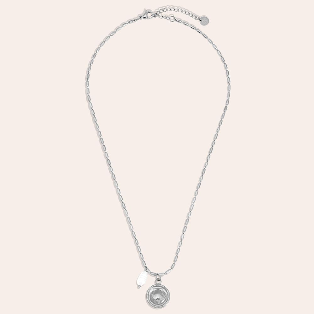 "Viranoraine" Pearl And Shell Shield Edelstahl Halskette