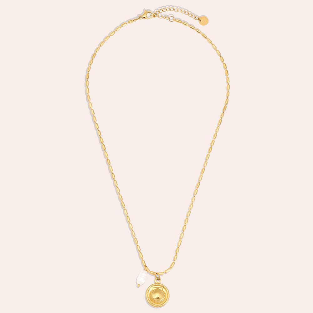 "Viranoraine" Pearl And Shell Shield Edelstahl Halskette-Goldharmonie