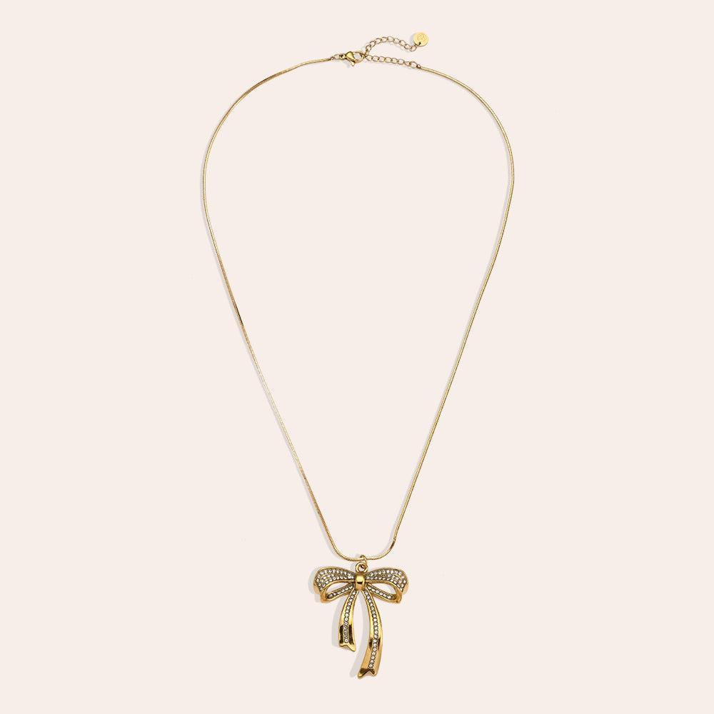 "Yaraessaora" Big Diamond Classic Bowtie Edelstahl Halskette-Goldharmonie