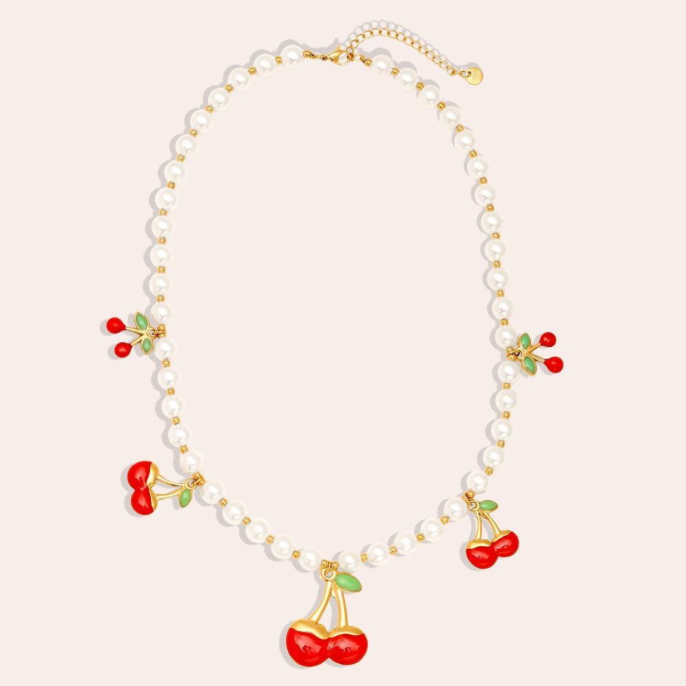 "Zarariah" Cherry In Pearl Chain Edelstahl Halskette-Goldharmonie